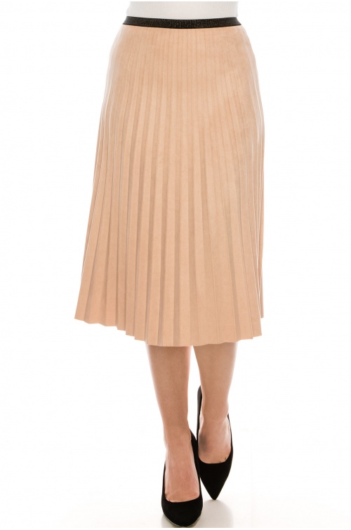 BLUSH PLEATED SUEDE SKIRT