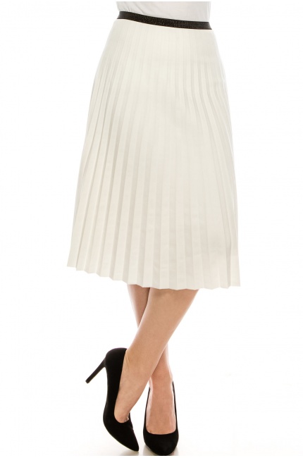 WHITE PLEATED SUEDE SKIRT 