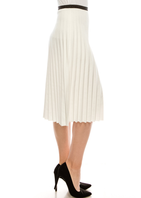 WHITE PLEATED SUEDE SKIRT 