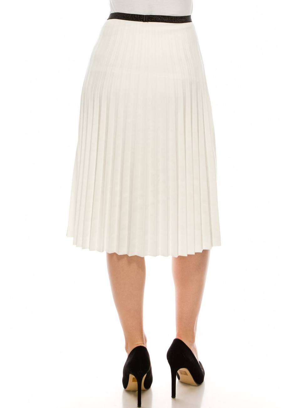 WHITE PLEATED SUEDE SKIRT 