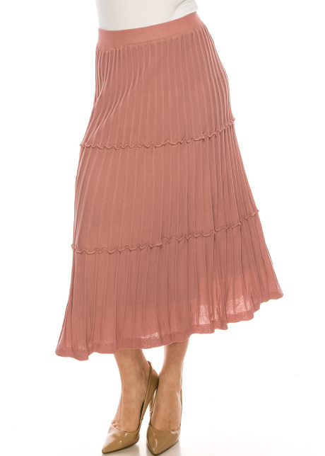 Tiered Pleated Ankle Skirt Pink