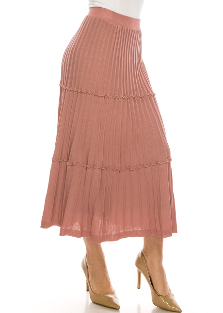 Tiered Pleated Ankle Skirt Pink