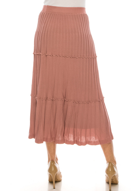 Tiered Pleated Ankle Skirt Pink