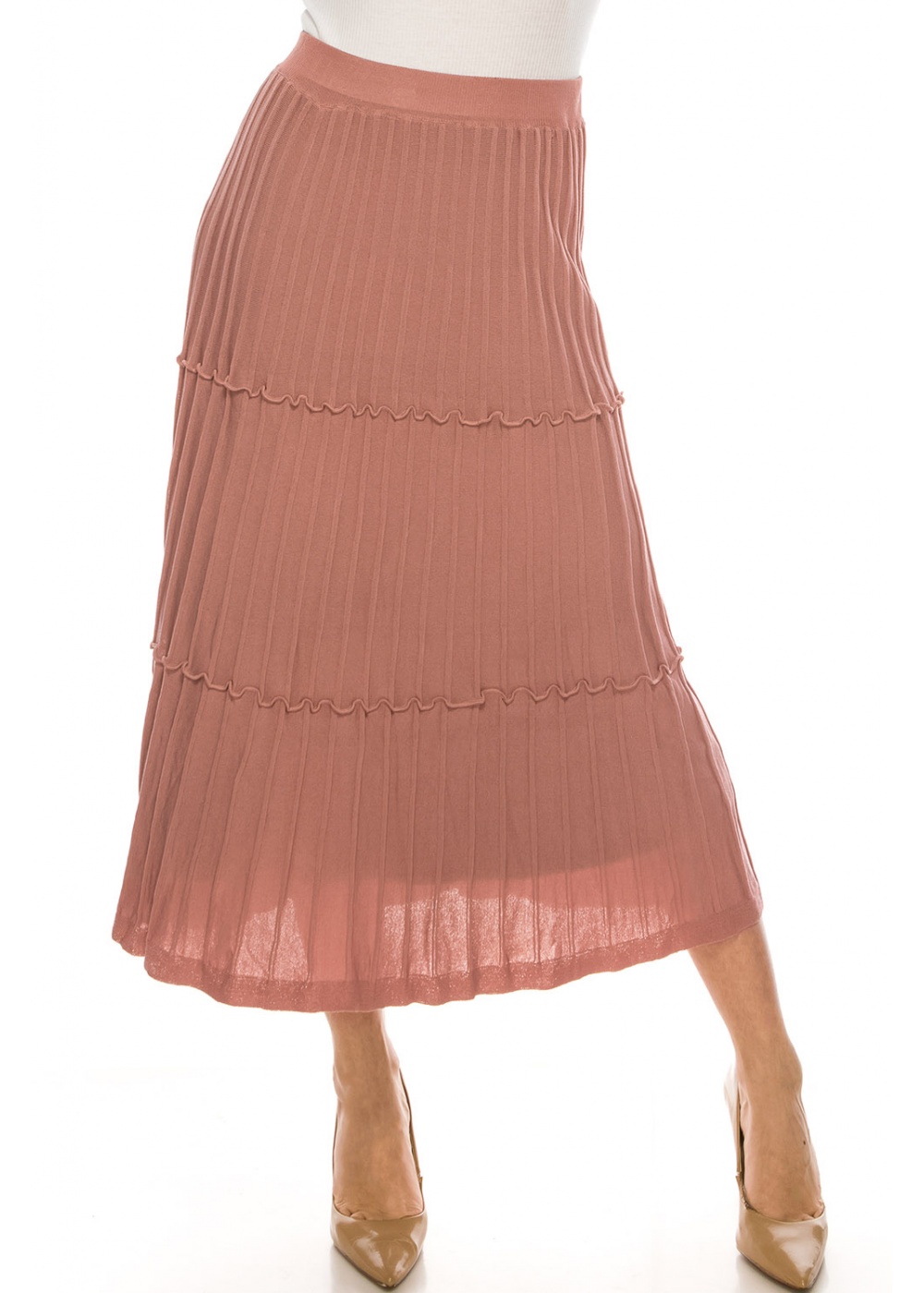 Tiered Pleated Ankle Skirt Pink