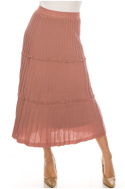Tiered Pleated Ankle Skirt Pink