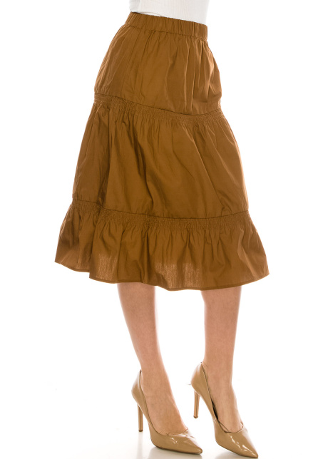 Ruched Midi Skirt Camel