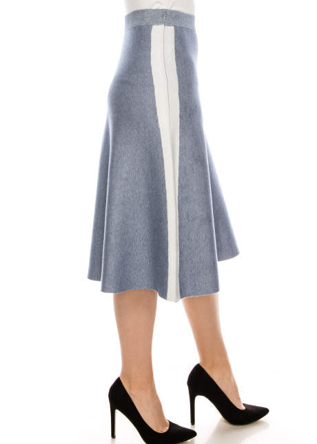 Blue and White Skirt With Stripe Detail