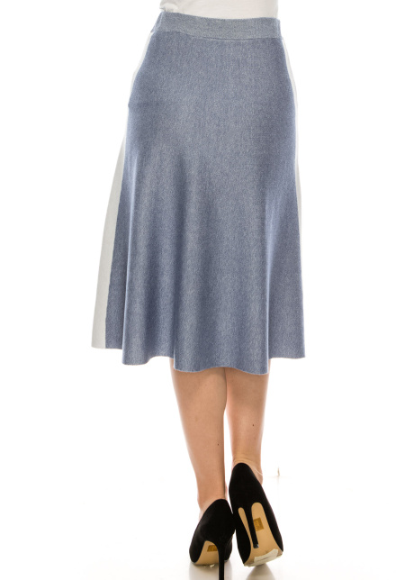 Blue and White Skirt With Stripe Detail