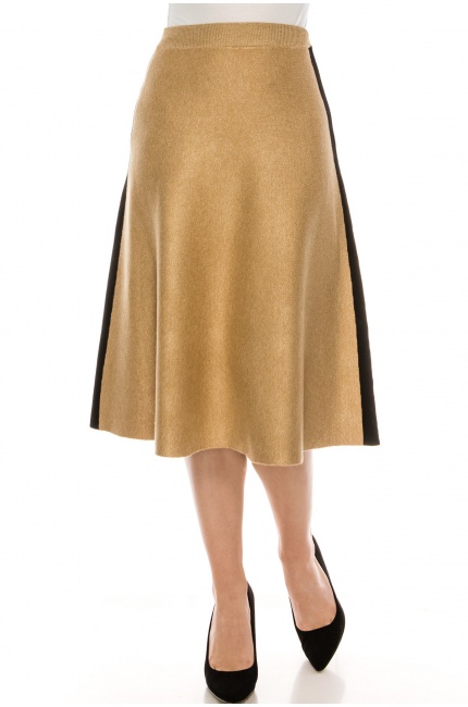 Camel knit skirt with stripe detail