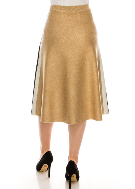 Camel knit skirt with stripe detail