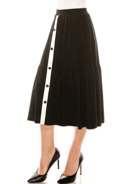 Button front flared maxi skirt in black