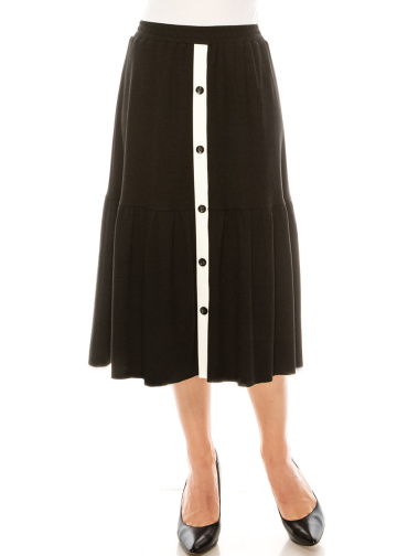 Button front flared maxi skirt in black