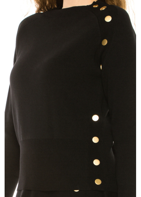 Black Sweater With Button Decor
