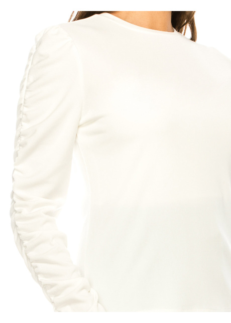 White T-Shirt With Draped Long Sleeves