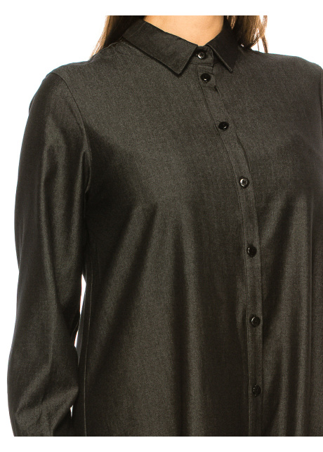 Long Sleeves Black Denim Midi Dress