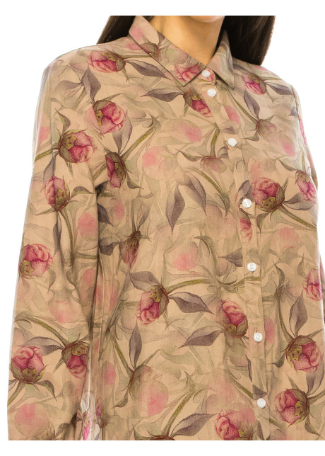 Floral Shirt Collar Dress With Button Closure