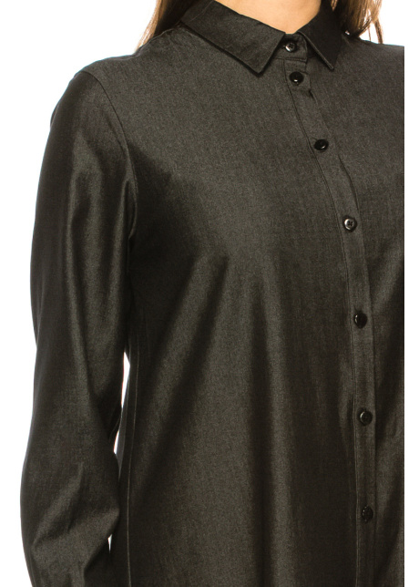 Shirt Collar Black Denim Dress