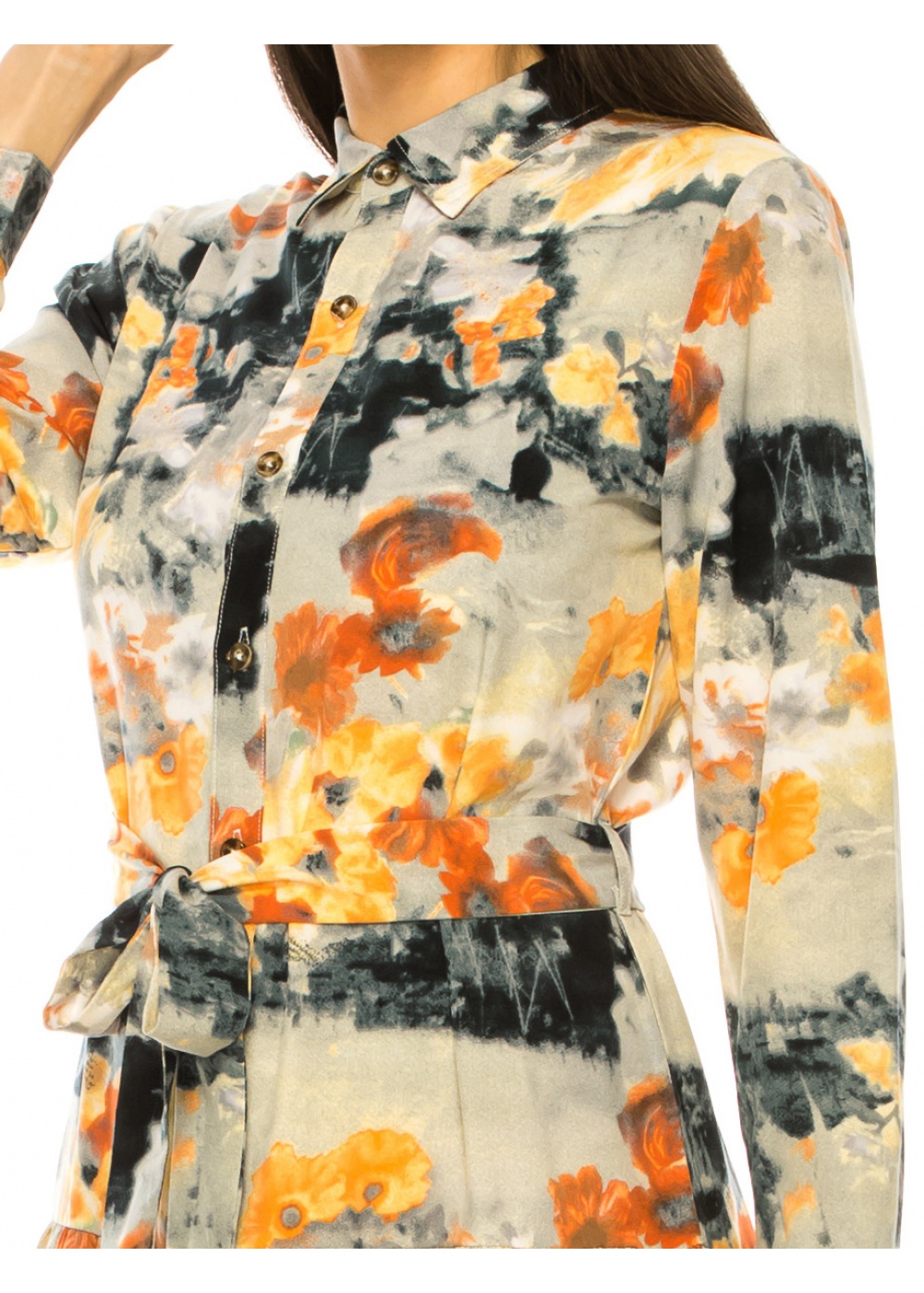 Multi Abstract Print Long Sleeve Midi Dress