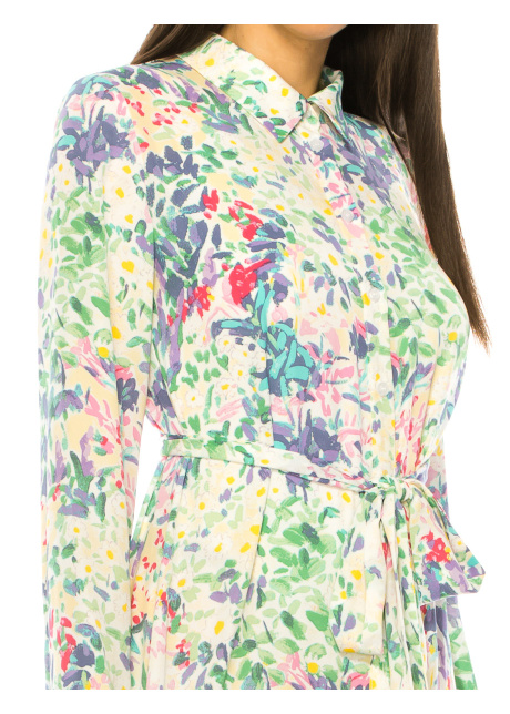 Multi Floral Shirt Collar Midi Dress