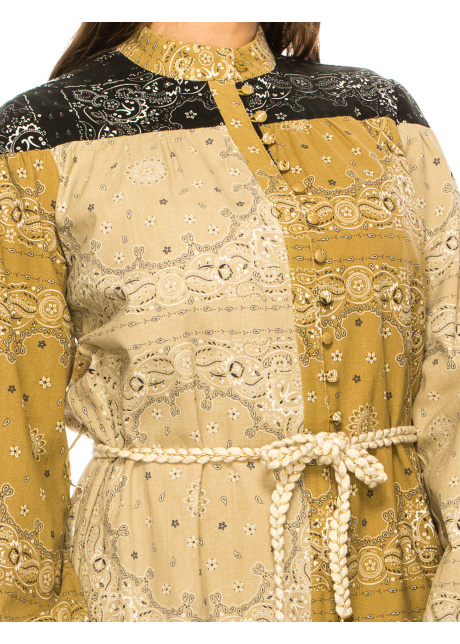 Camel Patchwork Bandana Print Dress