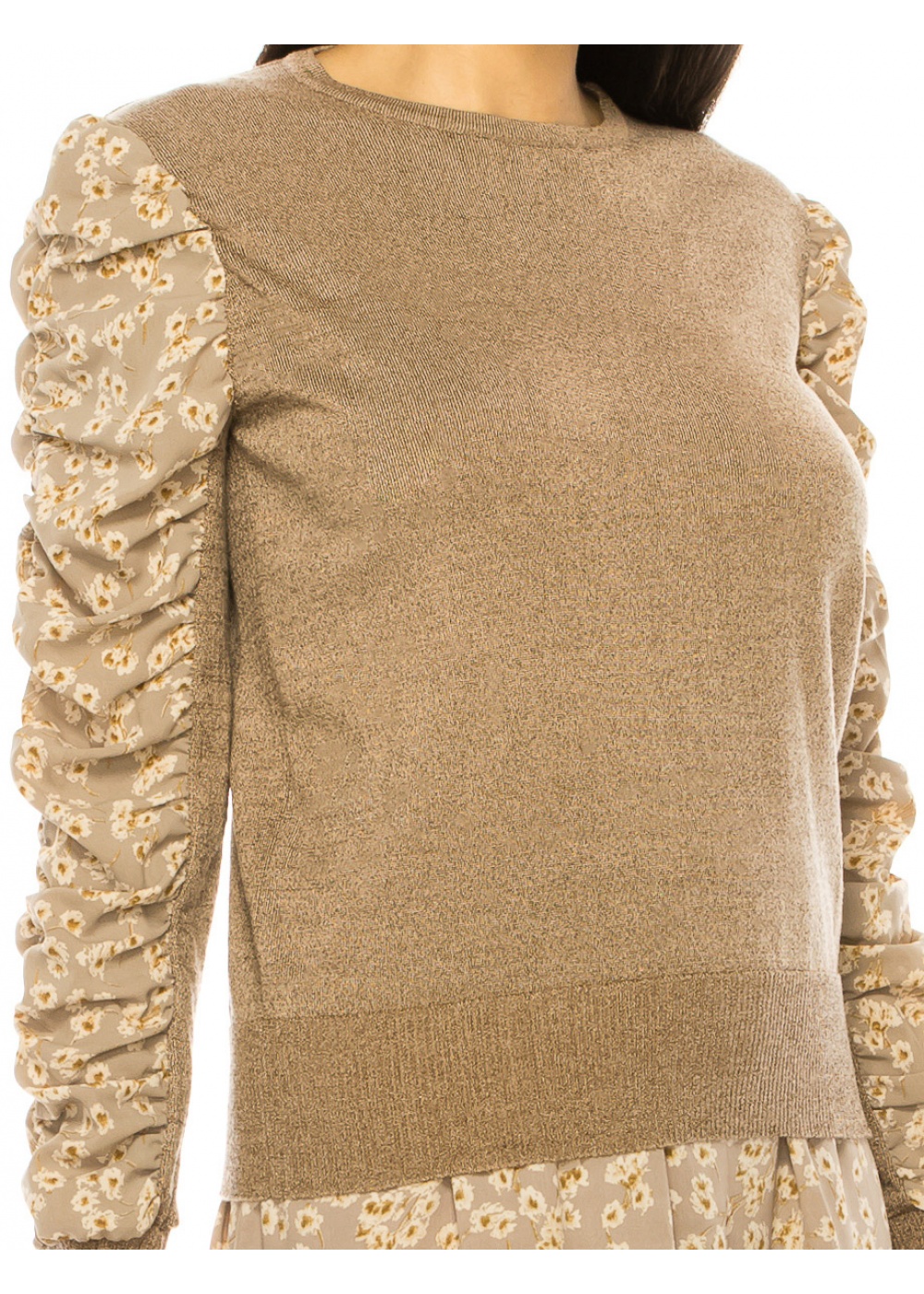Crew Neck Gold Sweater With Draped Sleeves