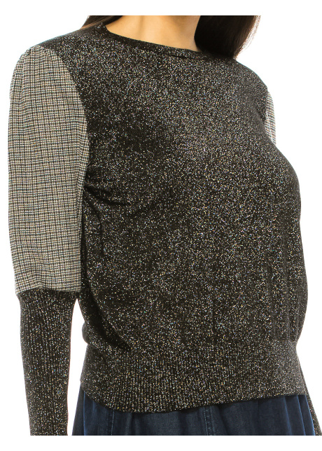 Leg-Of-Mutton Sleeve Sweater In Black Shimmer
