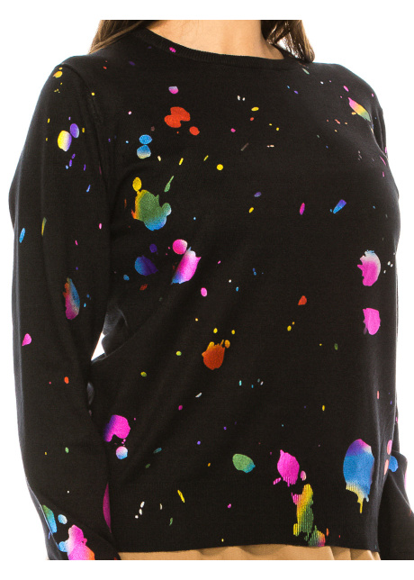Black Knit Sweater With Multicolored Spots