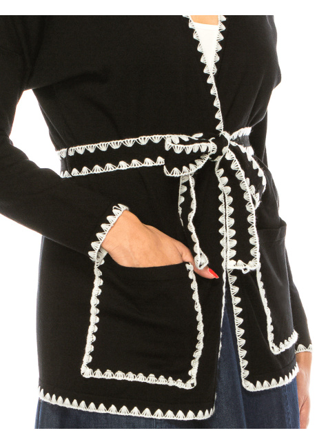 V-Neck Cardigan With A Belt In Black