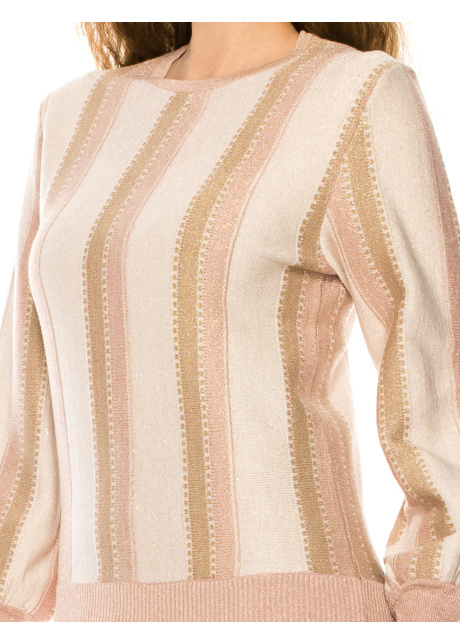 Pink Striped Sweater With Voluminous Sleeves