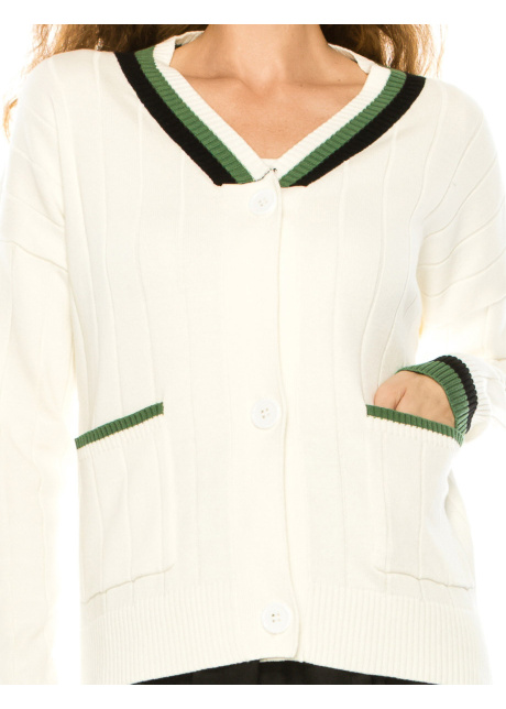 V-Neck White Cardigan