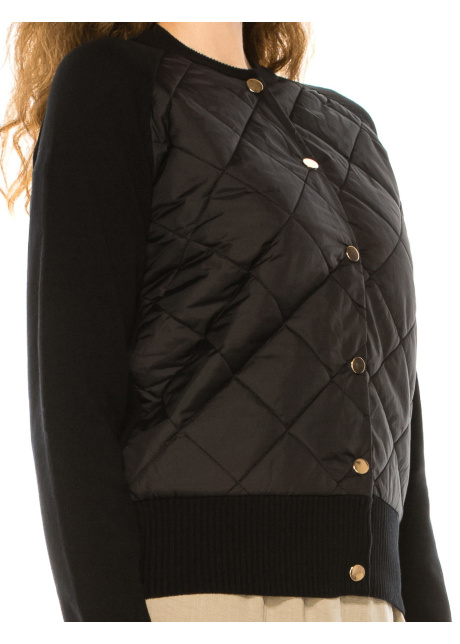 Crew Neck Button-Through Cardigan In Black