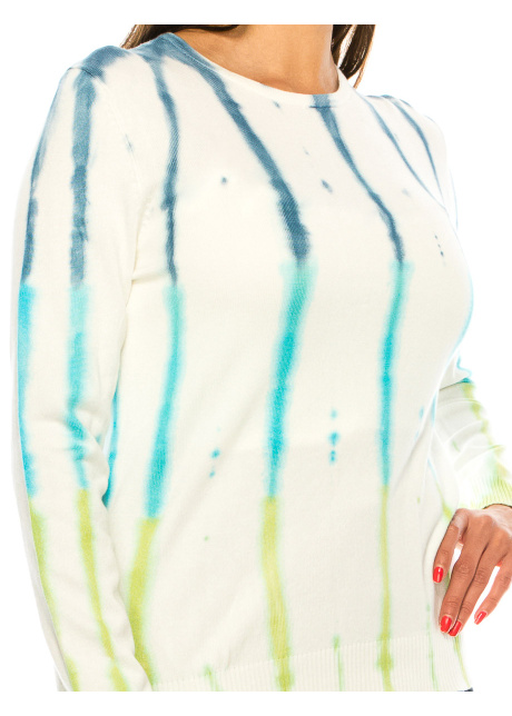 White Ribbed Sleeves Printed Sweater
