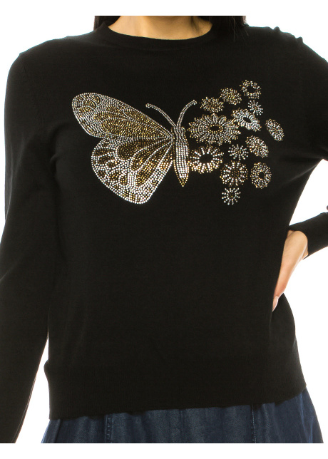 Black Embellished Butterfly Knit Sweater
