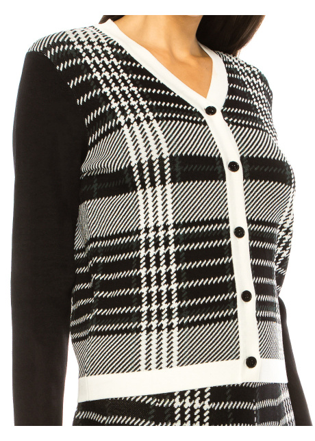 Black And White Plaid Print Cardigan