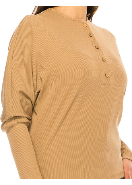 Camel Leg-Of-Mutton Long Sleeve T-Shirt
