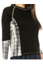 Black Color-Block Long Sleeve T-Shirt With Tie-Dye Details