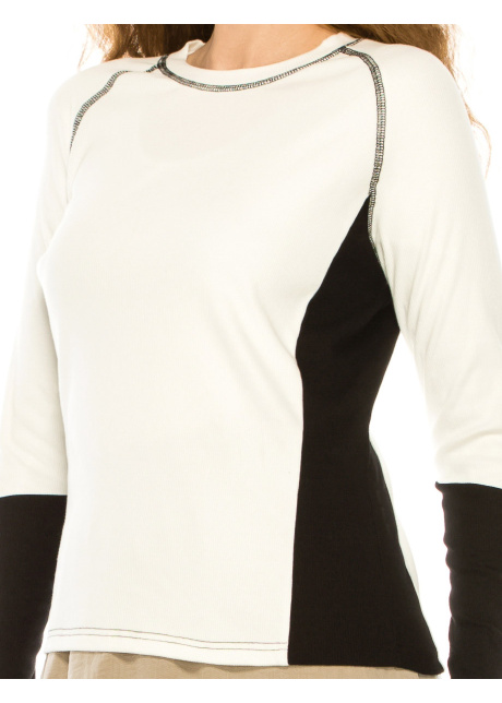Color-Block Long Sleeve T-Shirt In Black And White