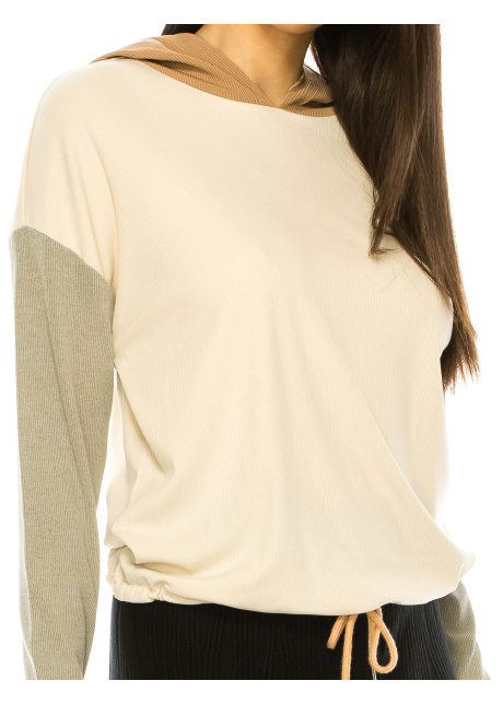 Beige Long Sleeve T-Shirt With Camel Hood