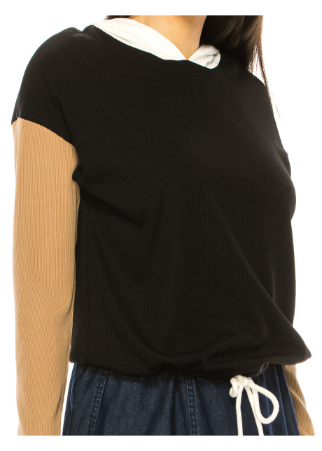 Black Long Sleeve T-Shirt With White Hood