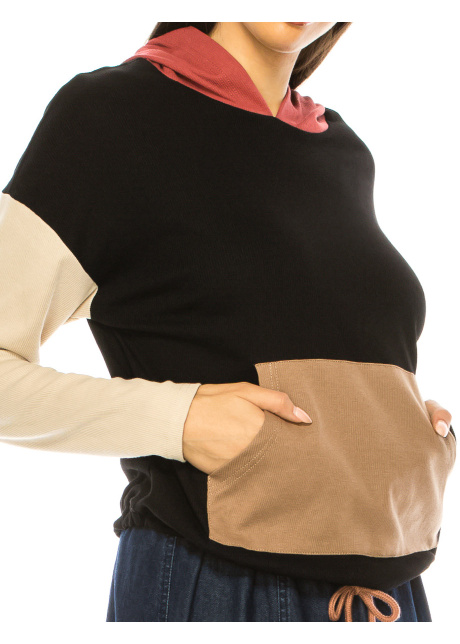 Multi-Colored Long Sleeve T-Shirt With Hood