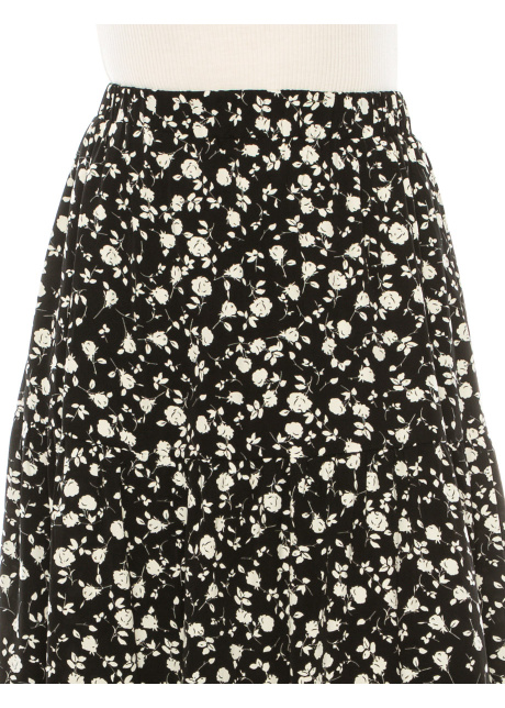 Black And White Floral Tiered Midi Skirt
