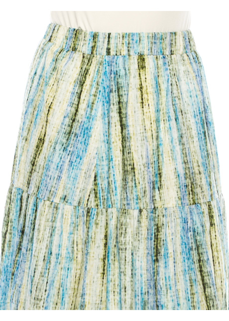 Vertical Stripes Print Midi Skirt In Green And Blue