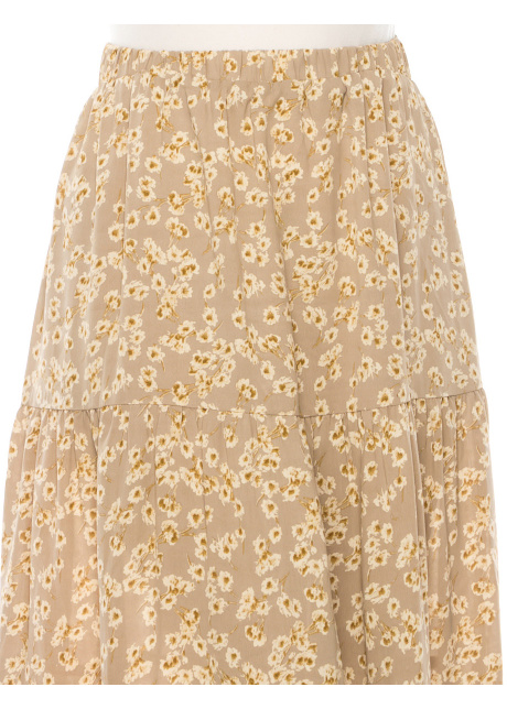 Floral Taupe Tiered Midi Skirt