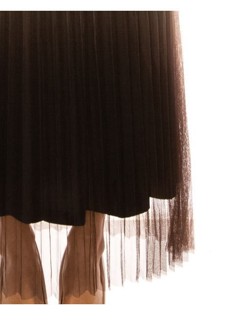 Brown Pleated Tulle A-Line Skirt
