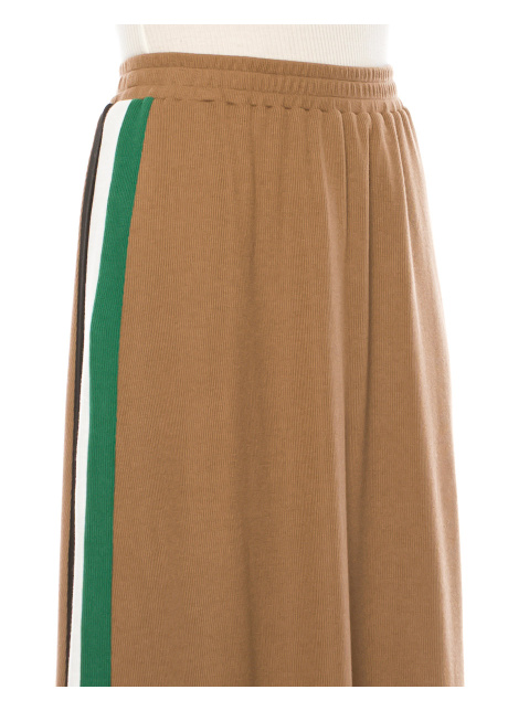 Camel Maxi Knit Skirt With Side Stripes