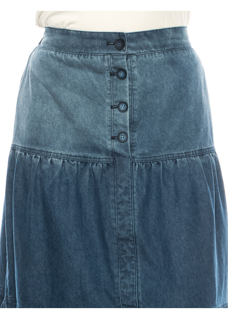 Denim Tiered Midi Skirt