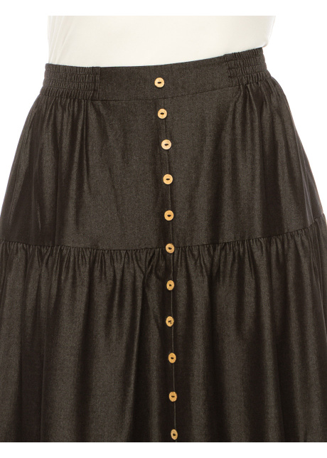 Black Denim Midi Tiered Skirt
