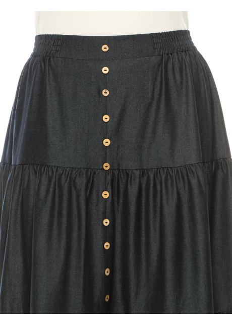 Dark Blue Denim Midi Tiered Skirt