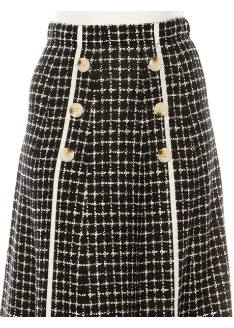  Black Checkered Pattern Midi Skirt