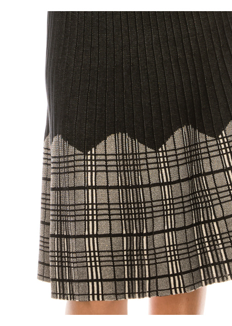 Black Ribbed Skirt With Checkered Accents